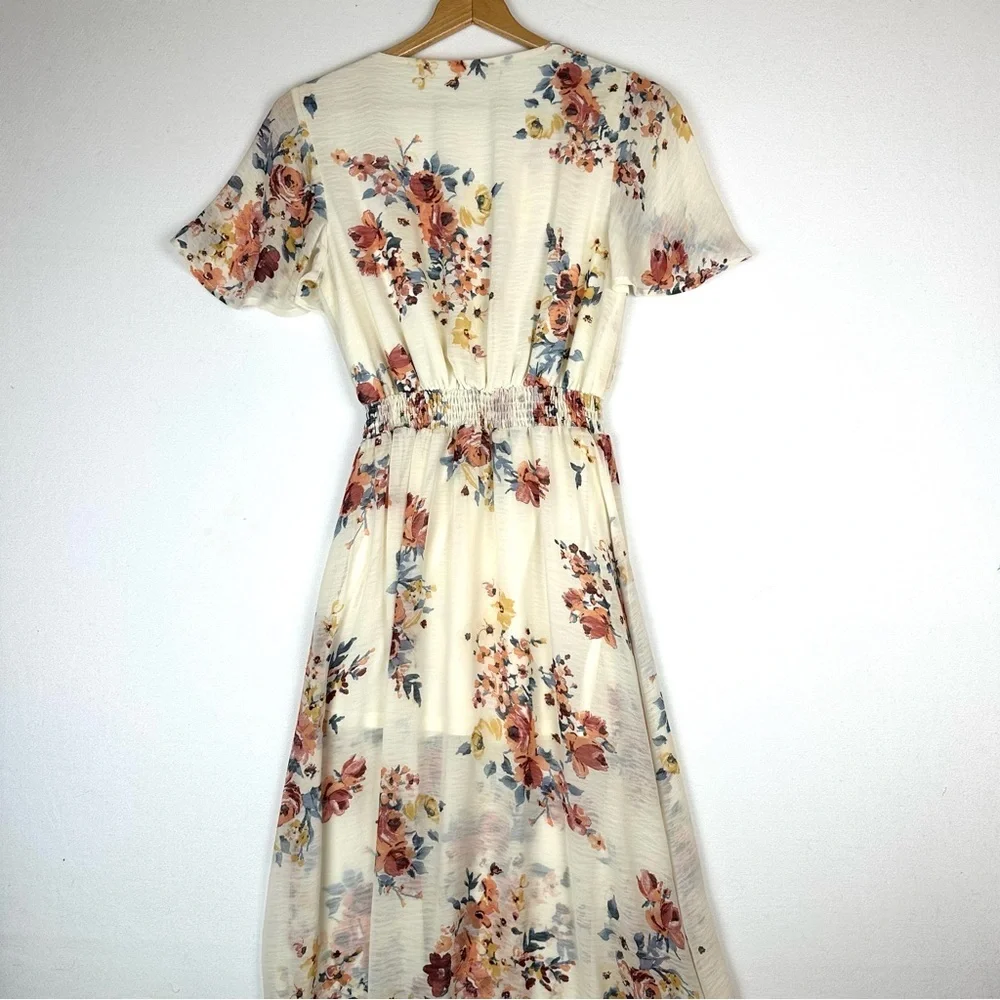 Sadie & Sage Floral Chiffon  Flutter Sleeve Split Leg Maxi Dress Cottagecore - Picture 3 of 8